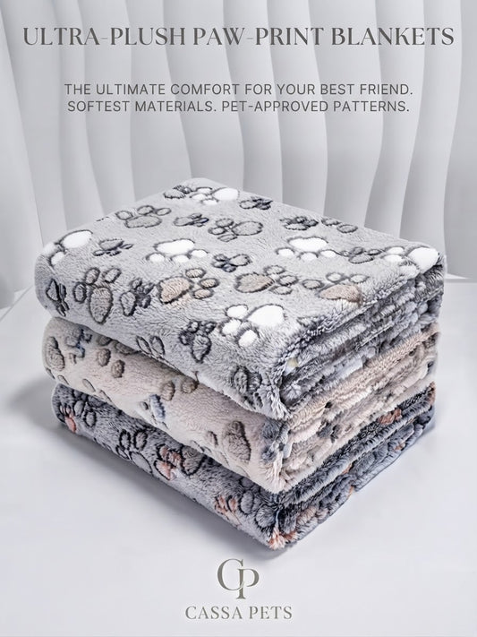 Cassa Pets™ Ultra-Plush Paw-Print Blankets (1-Piece)